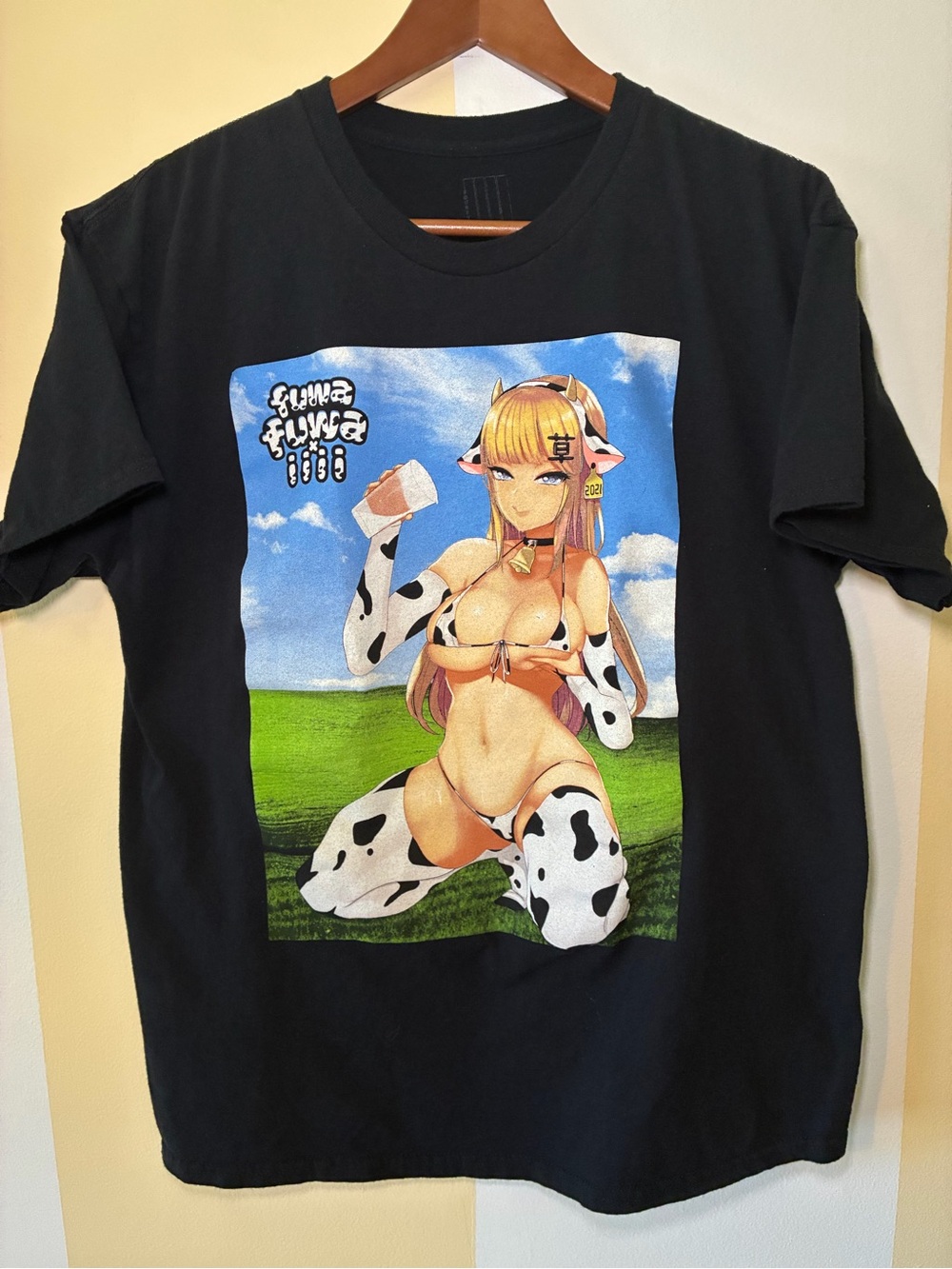 Fuwa Fuwa x IIII Clothing Anime Cow Girl Bikini T-Shirt Black Men’s Size L